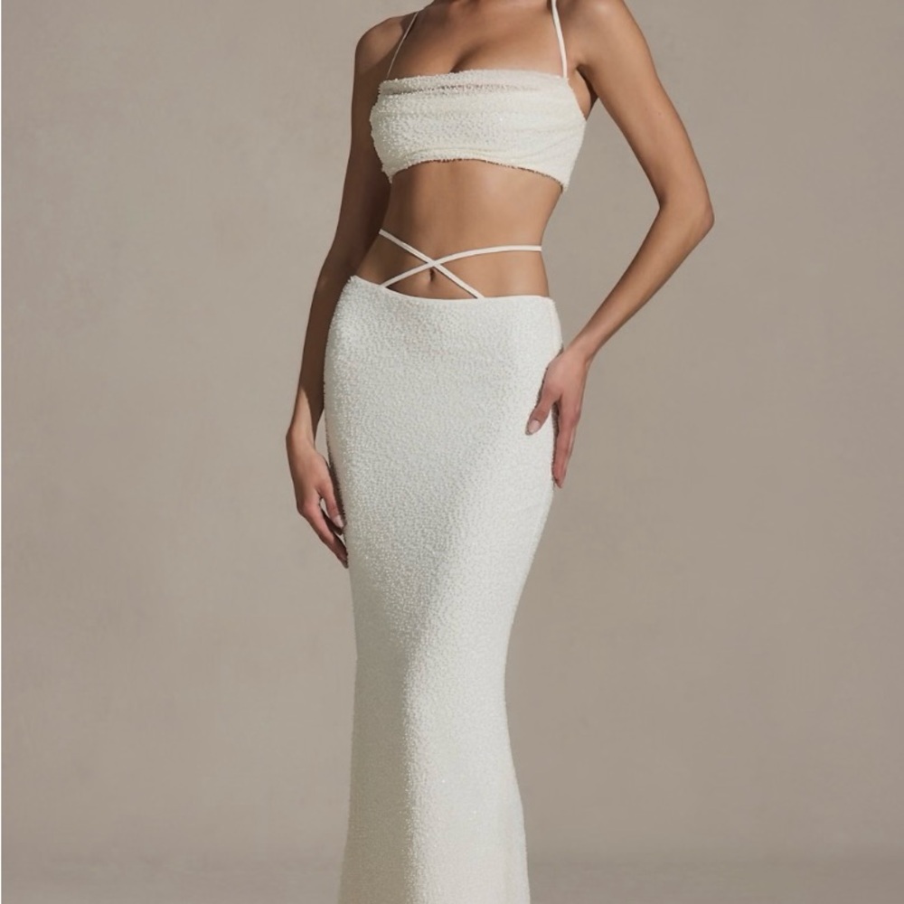 Sardinia Embellished Strappy Maxi Skirt White